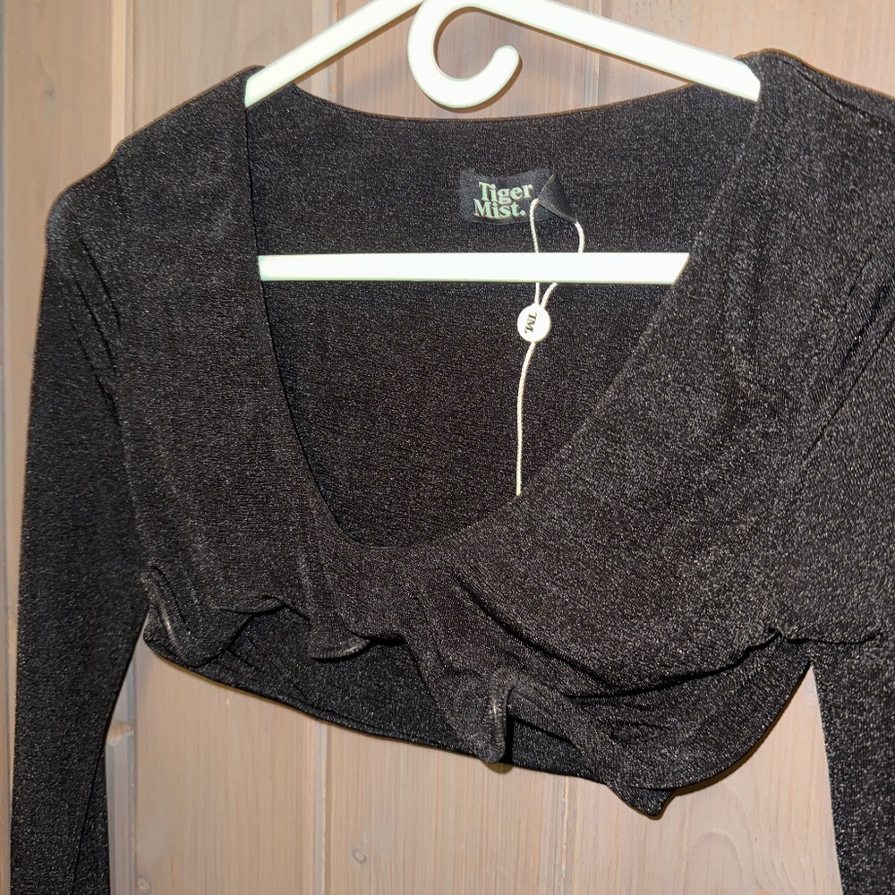 Tiger Mist Metallic Black Crop Top